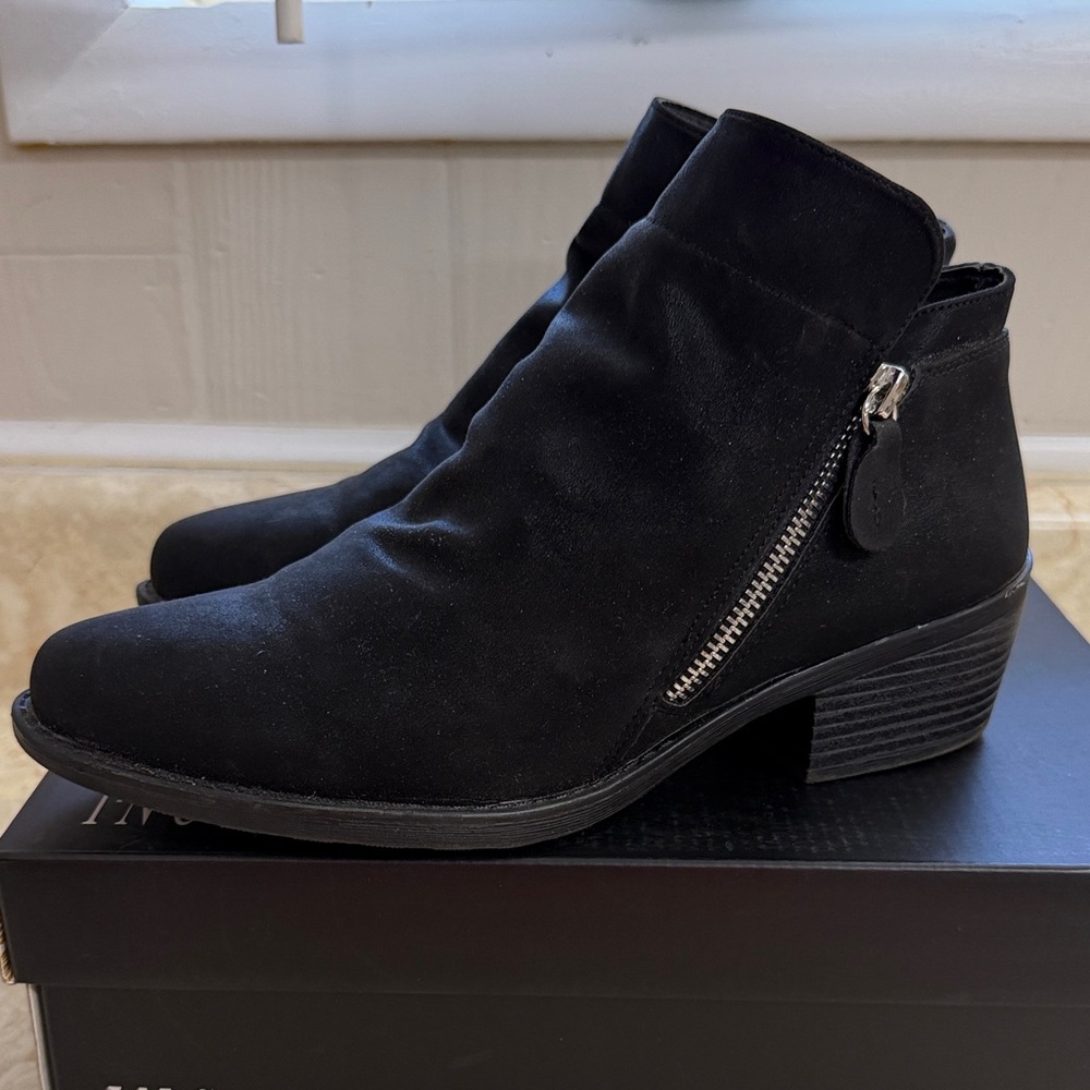 easy street Black Suede Side-Zip Ankle Booties